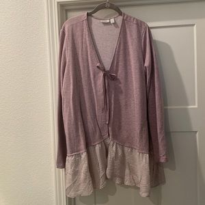 LOGO lounge heathered tie front cardigan with crinkled hem. Size XL QVC